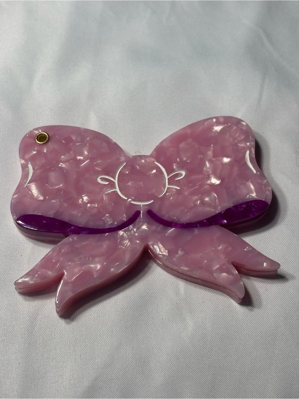 New Living Royal Pink Marbled Bow Makeup Mirror Compact